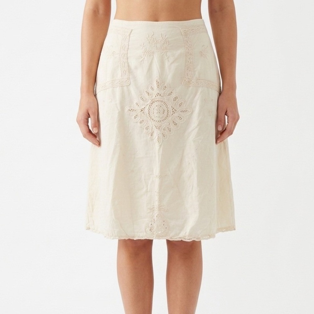 Miss Chievous Midi Skirt Womens 11 Cream Cotton Embroidered Boho Lace Trim